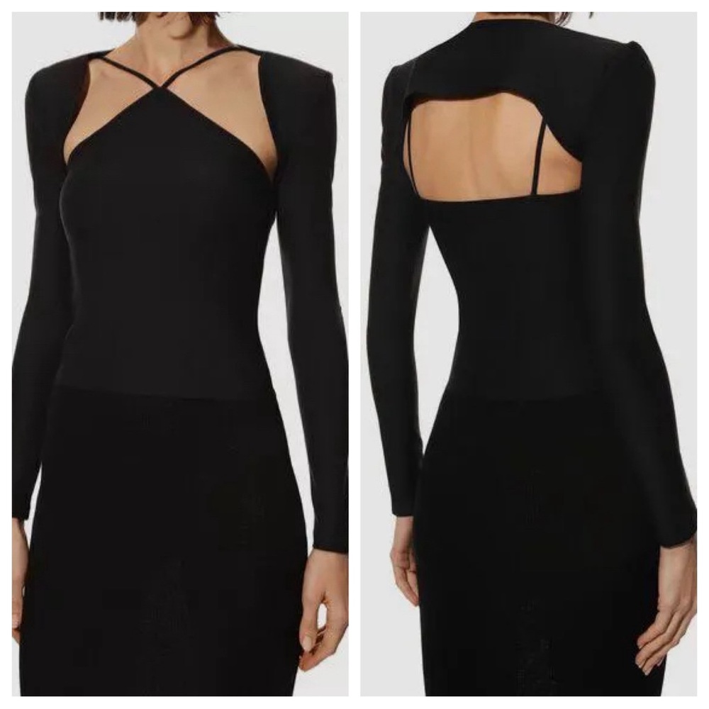 Rokh Cutout Long Sleeve Jersey Top in Black